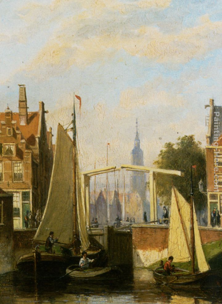 Boats on a Canal in a Dutch Town painting - Johannes Frederik Hulk Boats on a Canal in a Dutch Town art painting